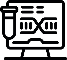 Icon of a lab computer analyzing dna structure with a test tube next to it