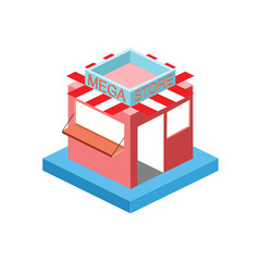 Supermarket building isometric 3d icon isolated on a white background.  illustration concept of online shopping. Icon of store. logo icon of a shop, kiosk or merchant booth. 
