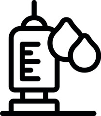 Simple, bold line icon of a medical dropper dispensing drops of medicine