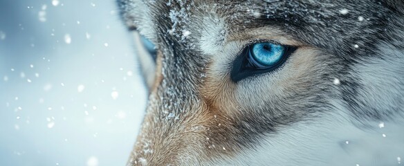 World Animal Day banner: Intense Wolf’s Blue Eye Close-Up