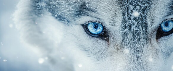 World Animal Day banner: Intense Wolf's Blue Eye Close-Up