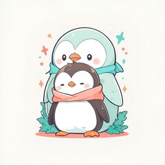 Cute Penguins Cartoon Illustration