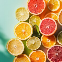 Obraz premium Assortment of Vibrant Citrus Fruit in Flat Lay Photography