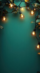 Warm-toned holiday LED lights, 3D minimal design, on a green background