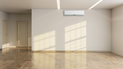 large luxury modern bright interiors living room with air conditioning mockup illustration 3D rendering