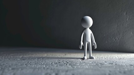 Obraz premium A solitary figure stands in a dimly lit space with textured concrete floors and walls, creating a thought-provoking atmosphere of isolation and introspection at dusk