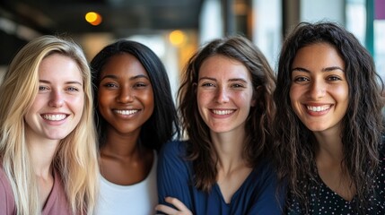 Fototapeta premium Happy diverse group of business women working together in an office environment