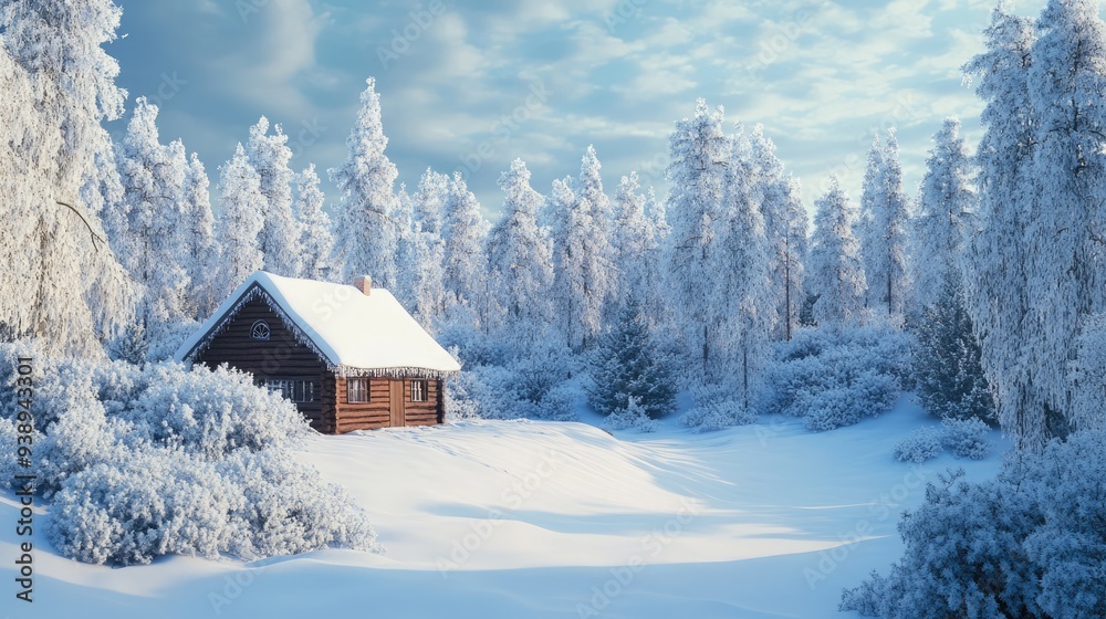 Poster snowy cabin in a winter wonderland