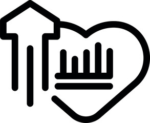 Line art vector icon of a bank inside a heart shape representing love for finance