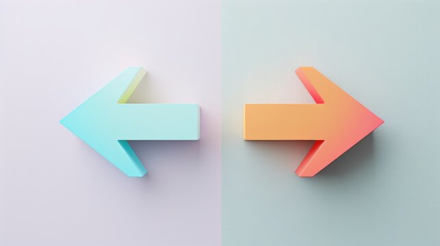 Colorful directional arrows in contrasting shades representing movement and choice on a minimalist background, created in a modern artistic style