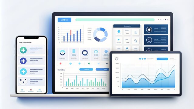 Modern minimalist medical UI kit featuring customizable icons, graphs, and charts for healthcare professionals to track patient data and monitor medical records digitally.