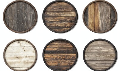 Elegant Wooden Circular Boards Collection on Abstract White Background: Versatile Design Elements for Culinary, Home Decor, and Eco-friendly Product Presentations. Minimalist Composition with Natural 