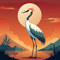 Elegant Crane at Dawn art vector illustration