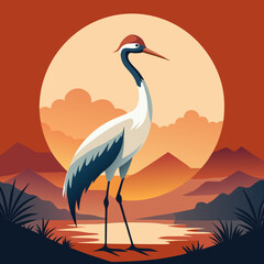 Elegant Crane at Dawn art vector illustration