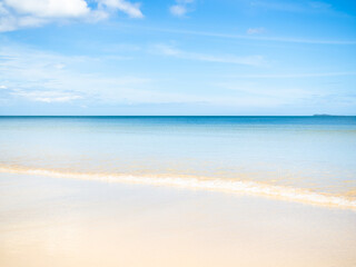 Obraz premium Summer background nature travel Sand beach ocean texture surface blue sea and horizon nature tropical, beauty view landscape shore island cloud clear sky light day card holidays tourism Vacation.