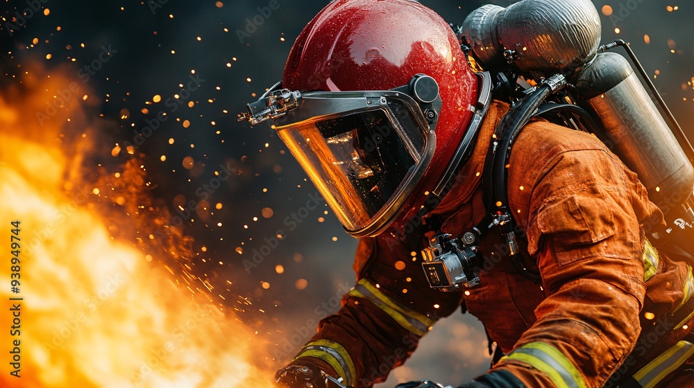 Aufkleber a robust firefighting robot operating advanced firefighting tools to extinguish a blaze demonstratin