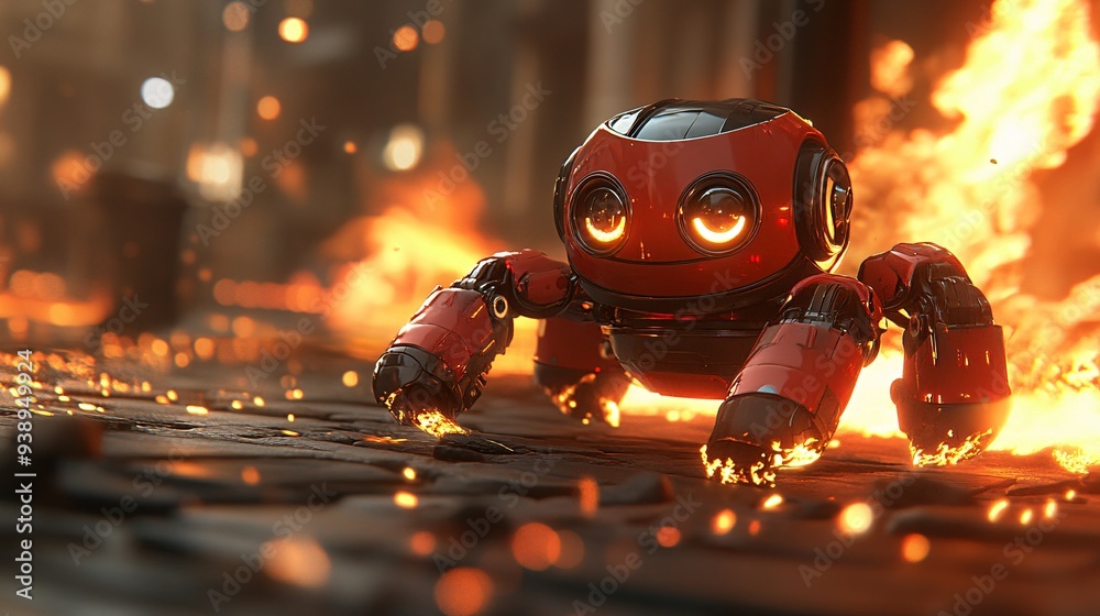 Aufkleber a firefighting robot in action controlling a dangerous fire with precision and strength highlighting