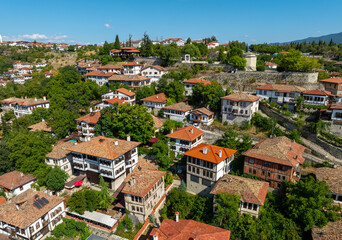 Fototapeta premium Traditional Ottoman Houses in Safranbolu. Safranbolu UNESCO World Heritage Site. Old wooden mansions turkish architecture. Safranbolu landscape view.