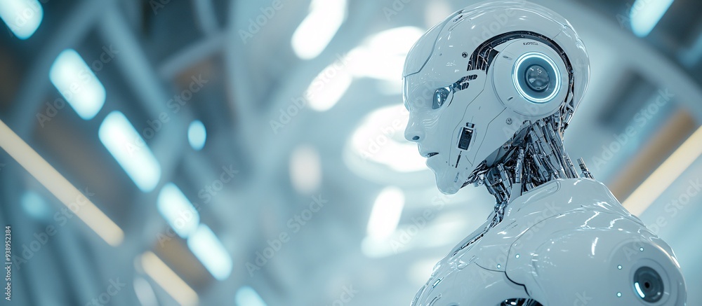Poster a medical robot dressed as a doctor using advanced diagnostic tools during a patient consultation in