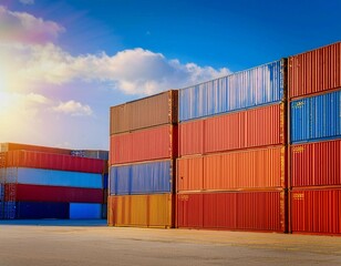 Fototapeta premium Freight containers on a shipping dock, highlighting cargo transport, logistics, and shipping.