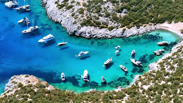 Akvaryum Bay with its lovely sea and sea life is a regular stop for Blue Cruise boats in the Bodrum Region - Turkiye.