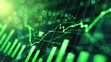 Dynamic green financial chart showcasing trading trends with upward movement during a vibrant glow, symbolizing market growth and investment opportunities