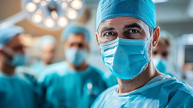 A robot surgeon meticulously carrying out a delicate procedure with human doctors observing in a state-of-the-art surgical environment showcasing the future of surgery Stock Photo with copy space