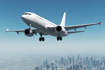 Obraz premium Streamlined White Airplane Climbing in Clear Aviation Graphic 3D Illustration