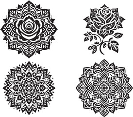 Set of mandala a white background . Collection of stylized vector ornaments. Pattern of flowers in a circle .Decorative patterns for design and decoration .Vector illustration .