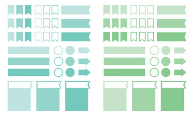 Set of modern simple banner ribbons. Decorative flag, tape for text, price tag, sale label, printable, planner, scrapbook, stickers, weekly days label.