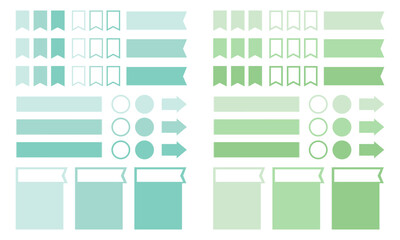 Fototapeta premium Set of modern simple banner ribbons. Decorative flag, tape for text, price tag, sale label, printable, planner, scrapbook, stickers, weekly days label.
