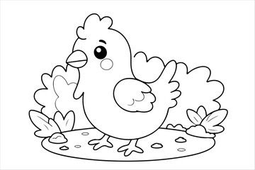 Coloring page of little chicken for kids coloring book