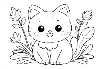 Coloring page of little cat for kids coloring book