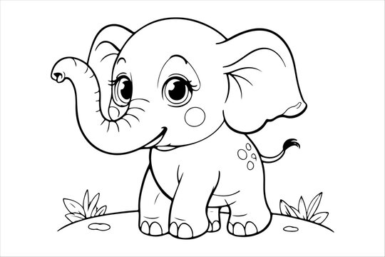 Coloring page of little baby elephant for kids coloring book