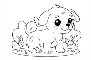 Coloring page of little dog for kids coloring book