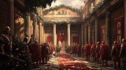 Obraz premium Roman Legionaries Marching Towards an Ancient Temple