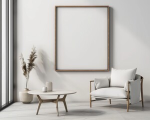 4 frame on the plain wall with some furniture for decoration, white minimal style 
