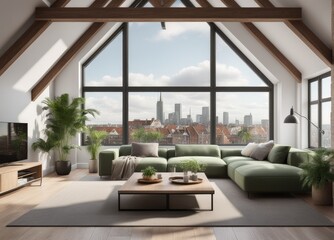 new modern scandinavian loft apartment. 3d rendering