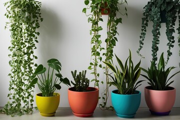 Vibrant Collection of Indoor House Plants in Colorful Pots Highlighting Coral Growth Trends for Home Decor