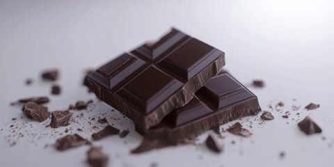 Delectable Milk Chocolate Bar on Abstract White Background: Indulgent Treat for Sweet Cravings. Minimalist Confectionery Design Perfect for Dessert Marketing, Afternoon Tea Promotions, and Cocoa Produ