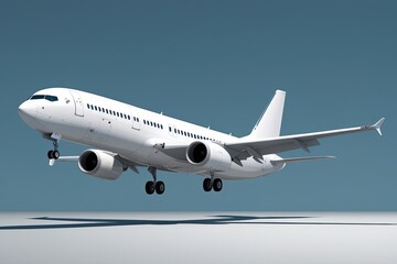 Obraz premium Elegant White Airliner Climbing Against a Clean Backdrop in 3D Representation