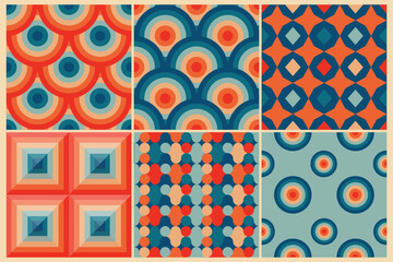 Vintage retro geomatical seamless backgrounds in the style of the 50s and 60s