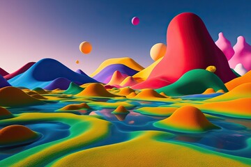 Vibrant Three-Dimensional Landscape Simulation with Dynamic Shapes and Colors