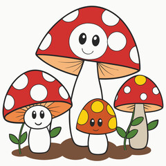 Floral Mushroom Cluster art vector illustration