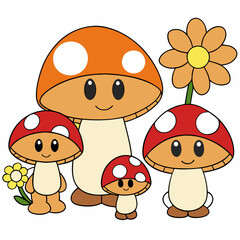 Floral Mushroom Cluster art vector illustration