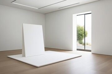 Fototapeta premium Pristine White Canvas Display in a Sunlit Minimalist Gallery Setting