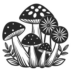 Floral Mushroom Cluster Vector - No Background art vector illustration