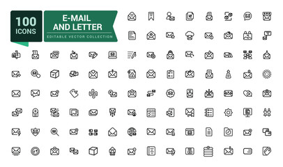 E-Mail And Letter icon set. Related to Newsletter, Email document, Correspondence icons. Minimalist thin linear web ui icon set. Simple editable vector stroke illustration.