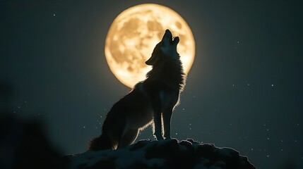 Majestic wolf howling at the glowing moon creating a powerful and wild wallpaper design