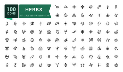 Herbs and spices icon set. Pixel perfect, minimalistic web and UI icon. Outline icons collection. Editable vector illustration.